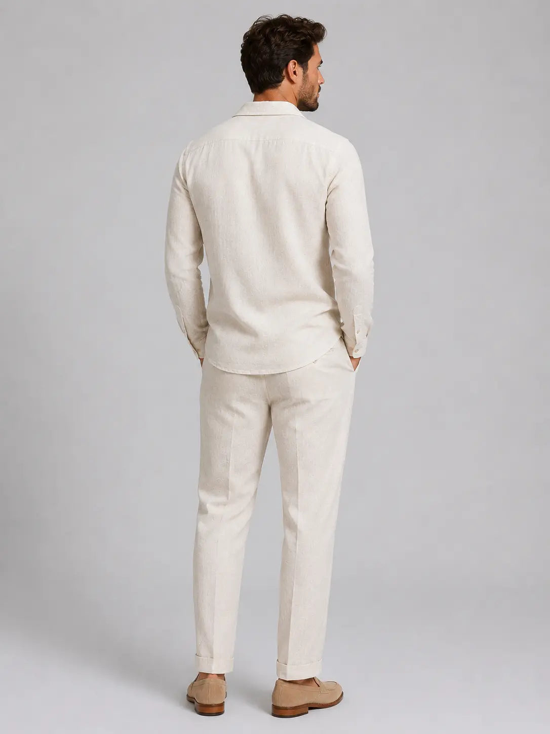 Men's Lightweight Linen-Blend Shirt and Trousers Set | Relaxed Tailored Fit Summer Outfit 2
