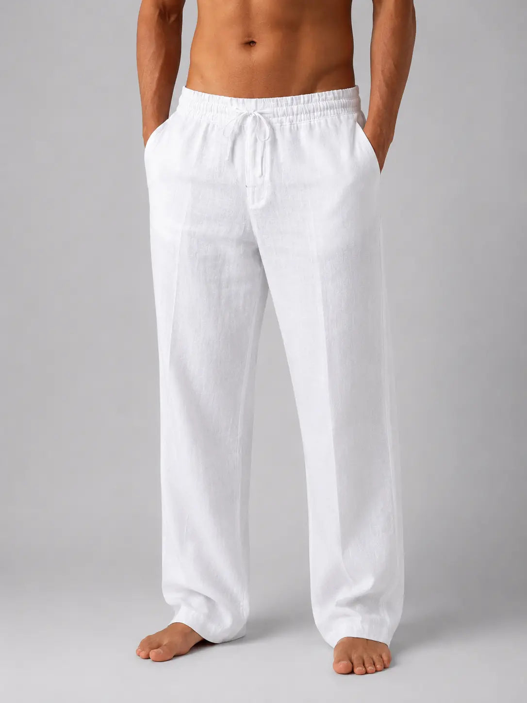 Men's Lightweight Linen Blend Trousers | Relaxed Summer Fit Casual Pants 0