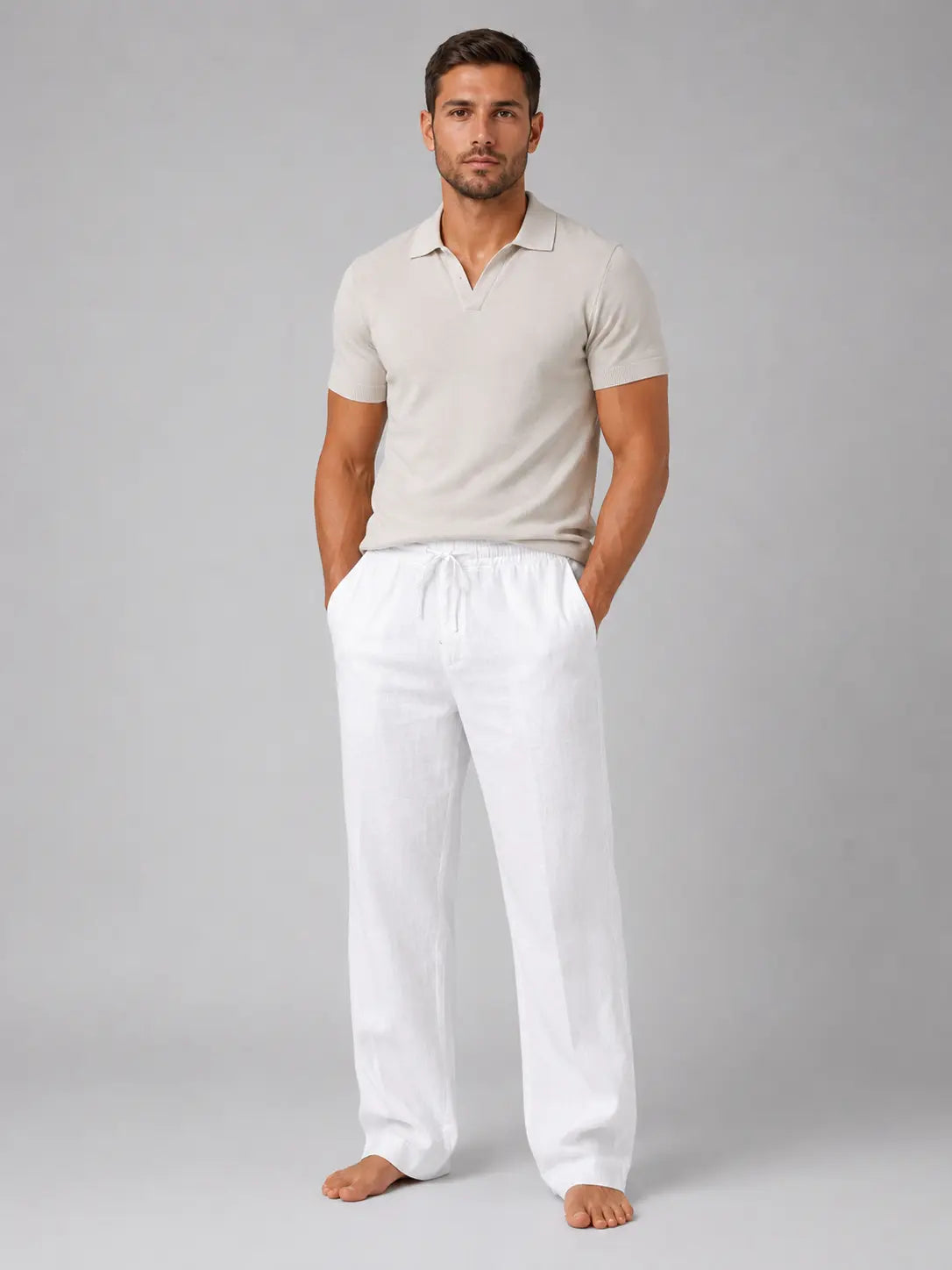 Men's Lightweight Linen Blend Trousers | Relaxed Summer Fit Casual Pants 2