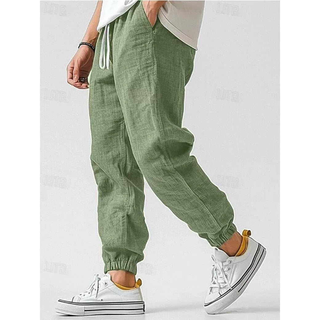 Men's Linen Trousers | Relaxed Fit Jogger Pants with Elastic Waistband | Lightweight Summer Comfort 2