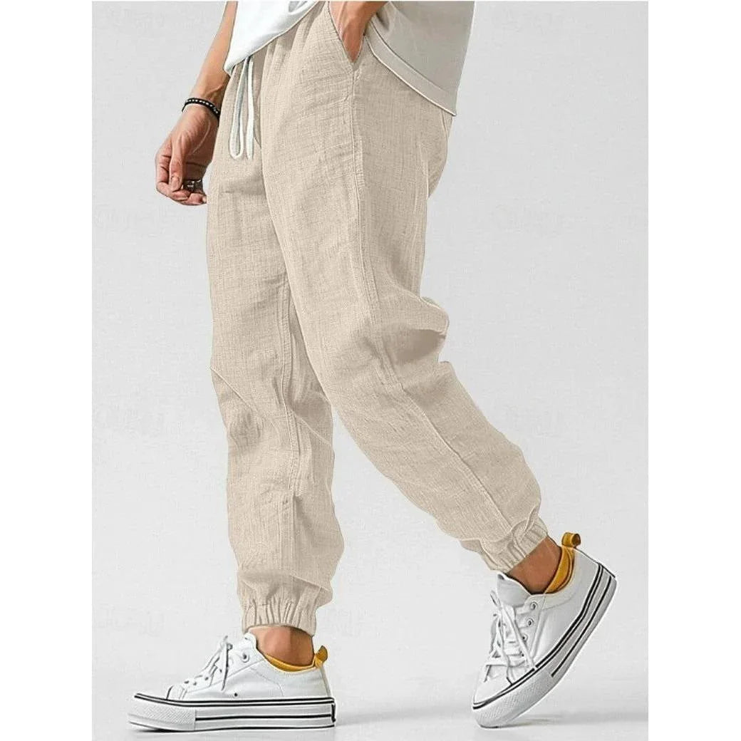 Men's Linen Trousers | Relaxed Fit Jogger Pants with Elastic Waistband | Lightweight Summer Comfort 4