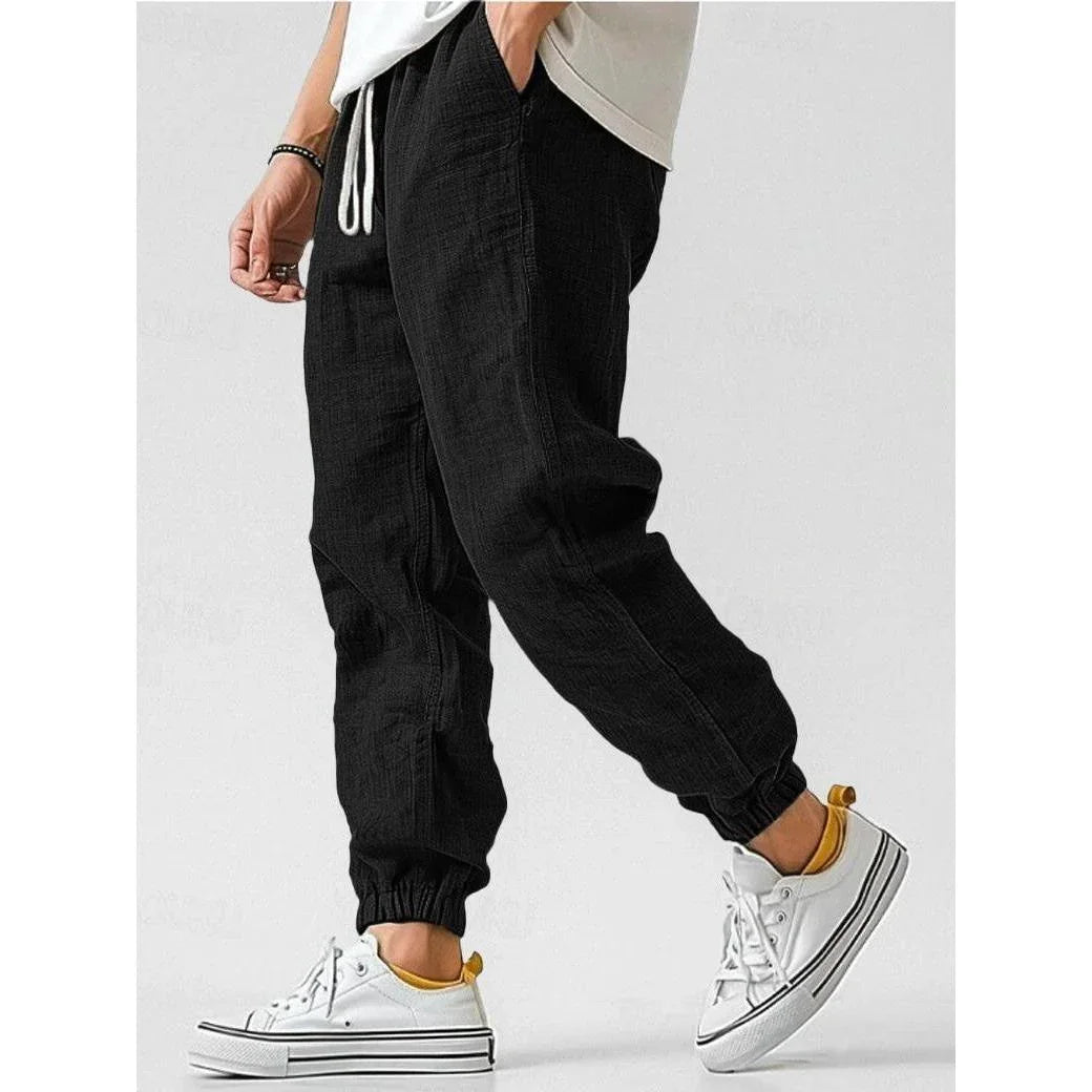 Men's Linen Trousers | Relaxed Fit Jogger Pants with Elastic Waistband | Lightweight Summer Comfort 5