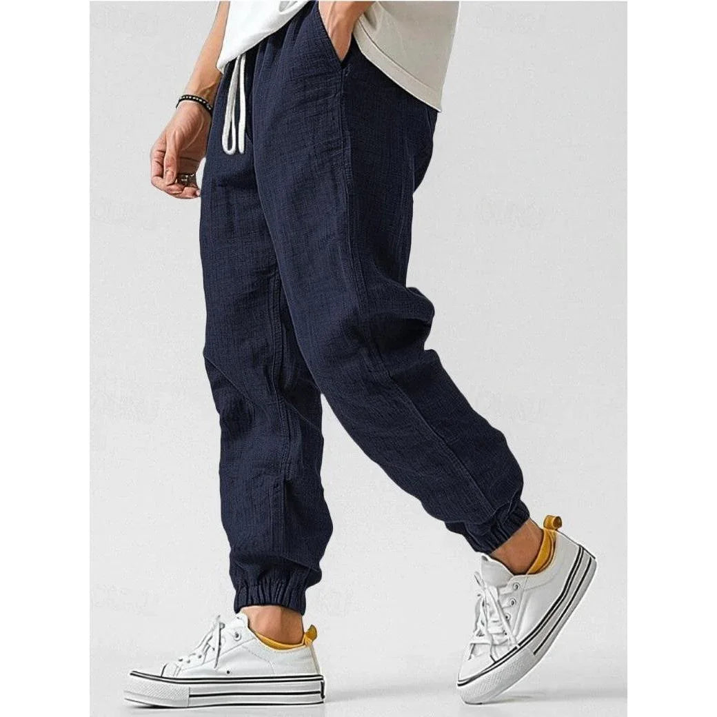 Men's Linen Trousers | Relaxed Fit Jogger Pants with Elastic Waistband | Lightweight Summer Comfort 6