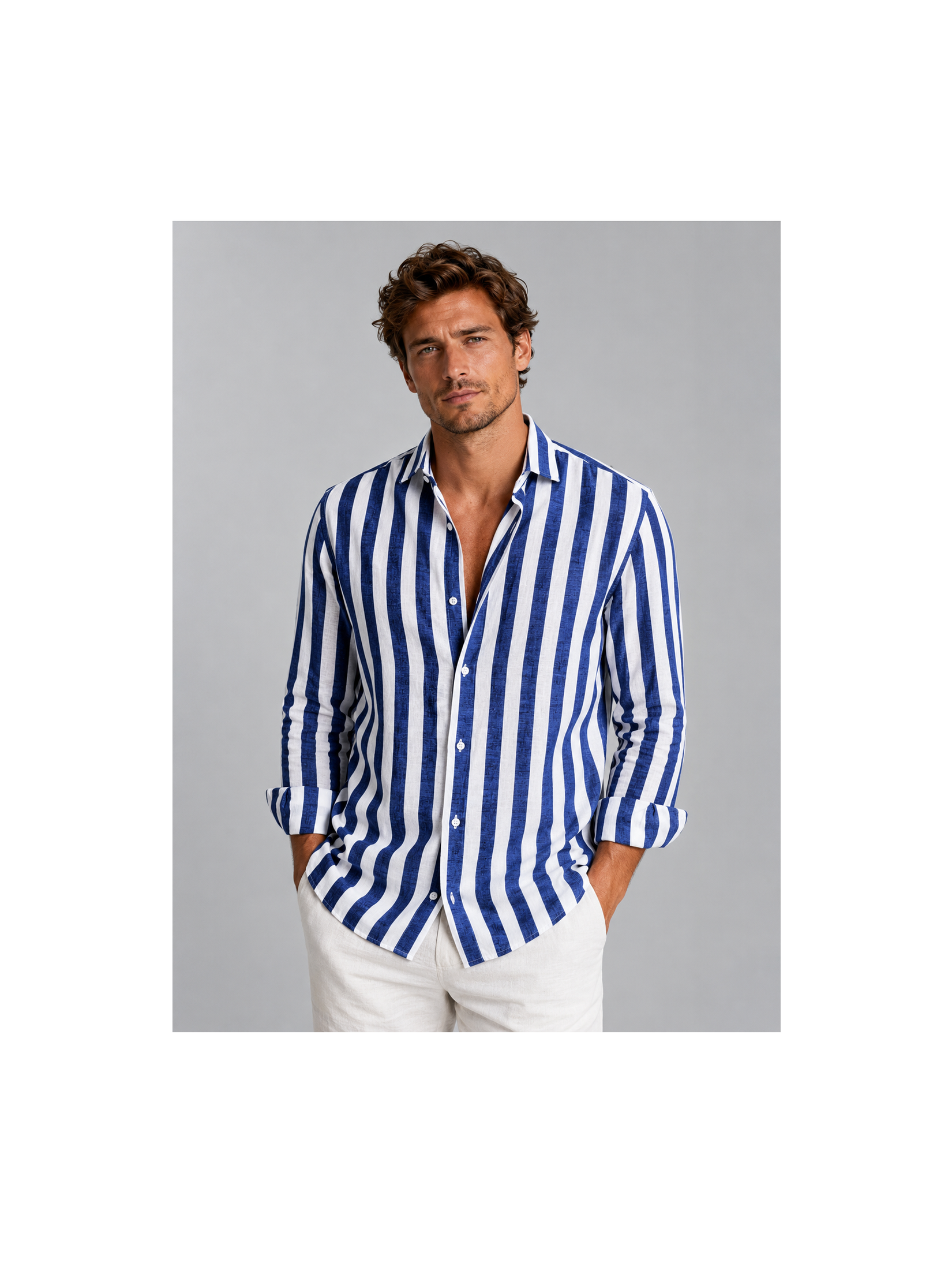 Men’s Shirt | Striped Linen Shirt with Relaxed Fit | Lightweight Summer Button-Up for Effortless Style 0