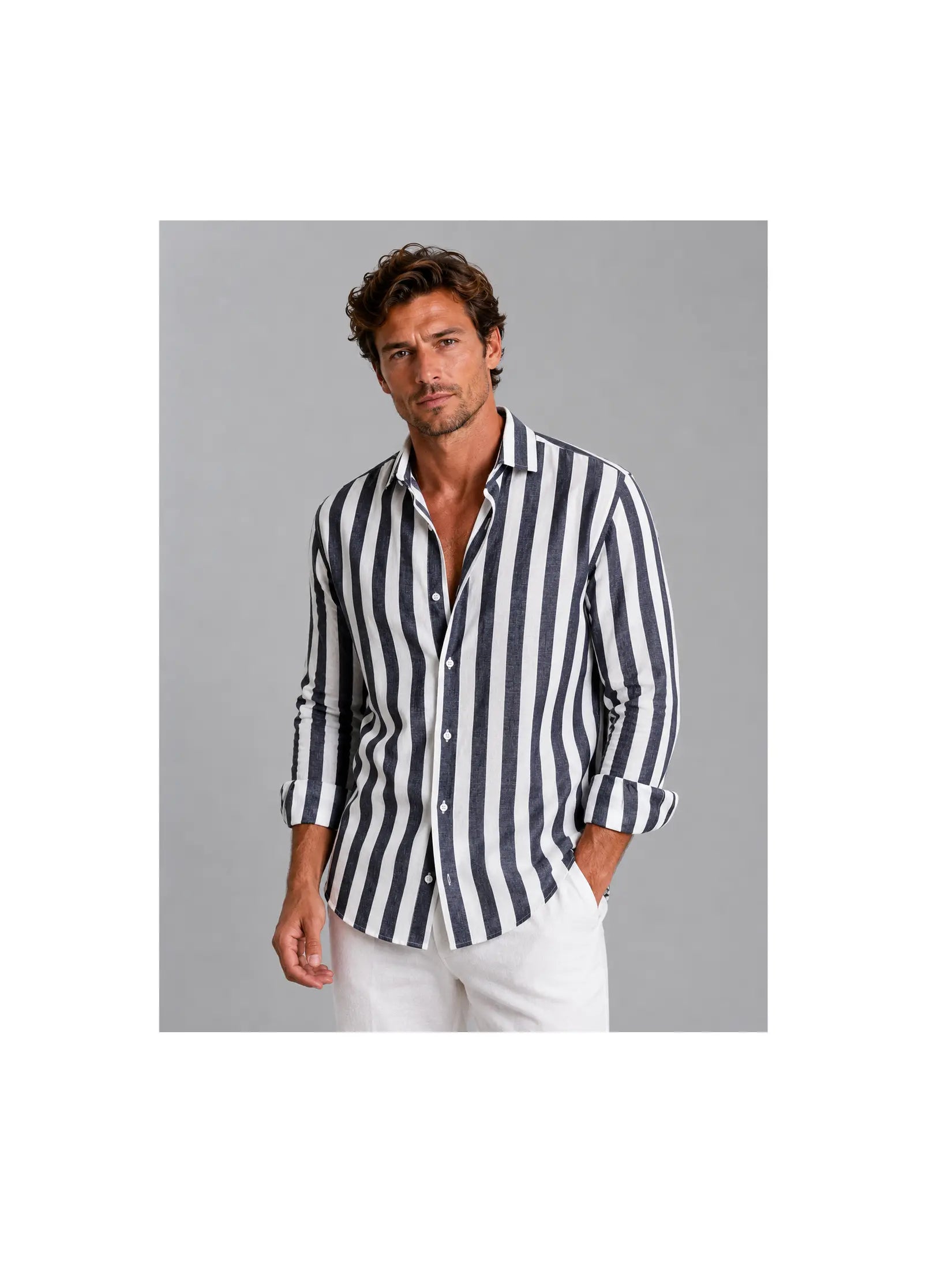 Men’s Shirt | Striped Linen Shirt with Relaxed Fit | Lightweight Summer Button-Up for Effortless Style 3