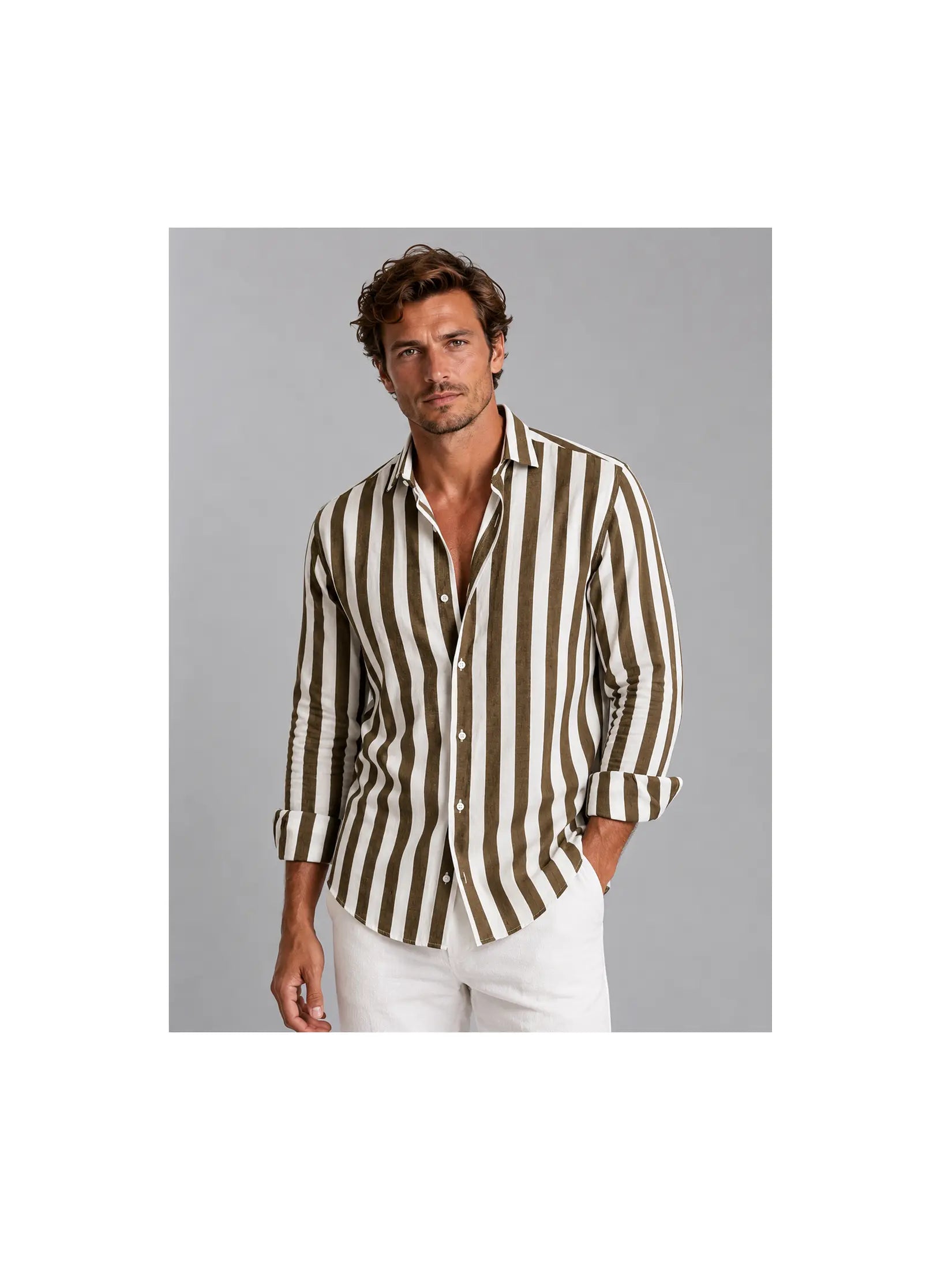 Men’s Shirt | Striped Linen Shirt with Relaxed Fit | Lightweight Summer Button-Up for Effortless Style 4