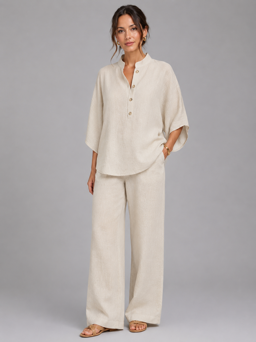 Women's Cotton-Linen Blend Two-Piece Set | Relaxed Comfortable Holiday Outfit 0