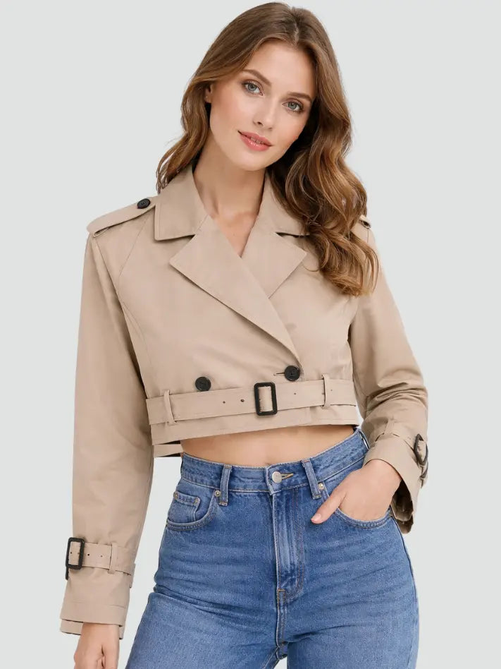 Women's Cotton Trench Coat | Stylish Short Fit Elegant Outerwear 0