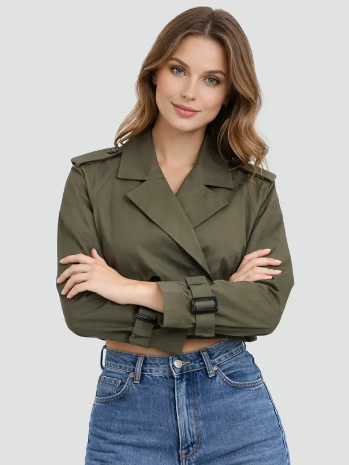 Women's Cotton Trench Coat | Stylish Short Fit Elegant Outerwear 5
