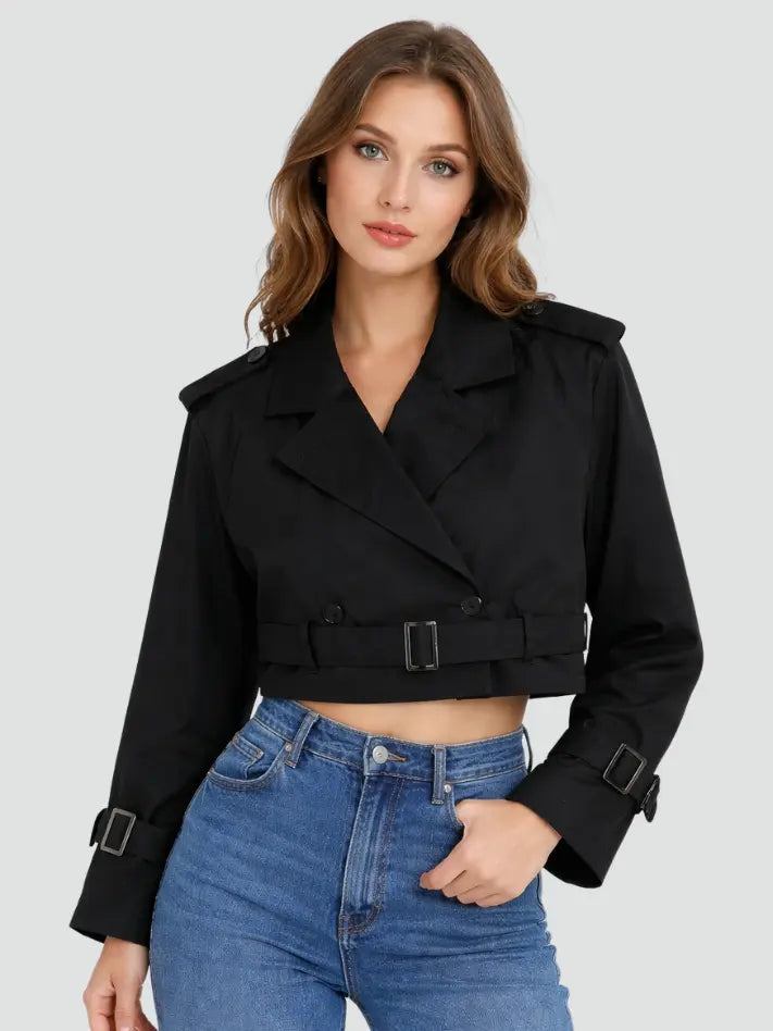 Women's Cotton Trench Coat | Stylish Short Fit Elegant Outerwear 7
