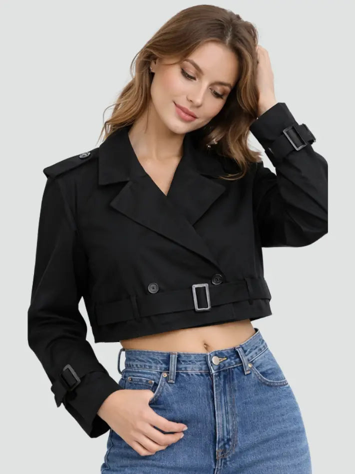 Women's Cotton Trench Coat | Stylish Short Fit Elegant Outerwear 8