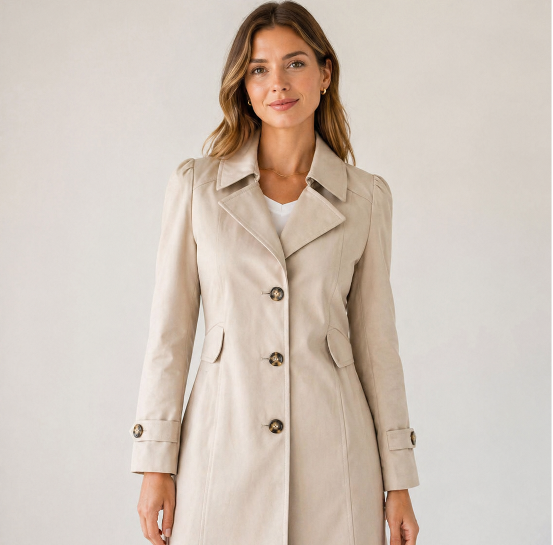 Women's Lightweight Cotton Blend Trench Coat | Elegant Short Buttoned Outerwear 0