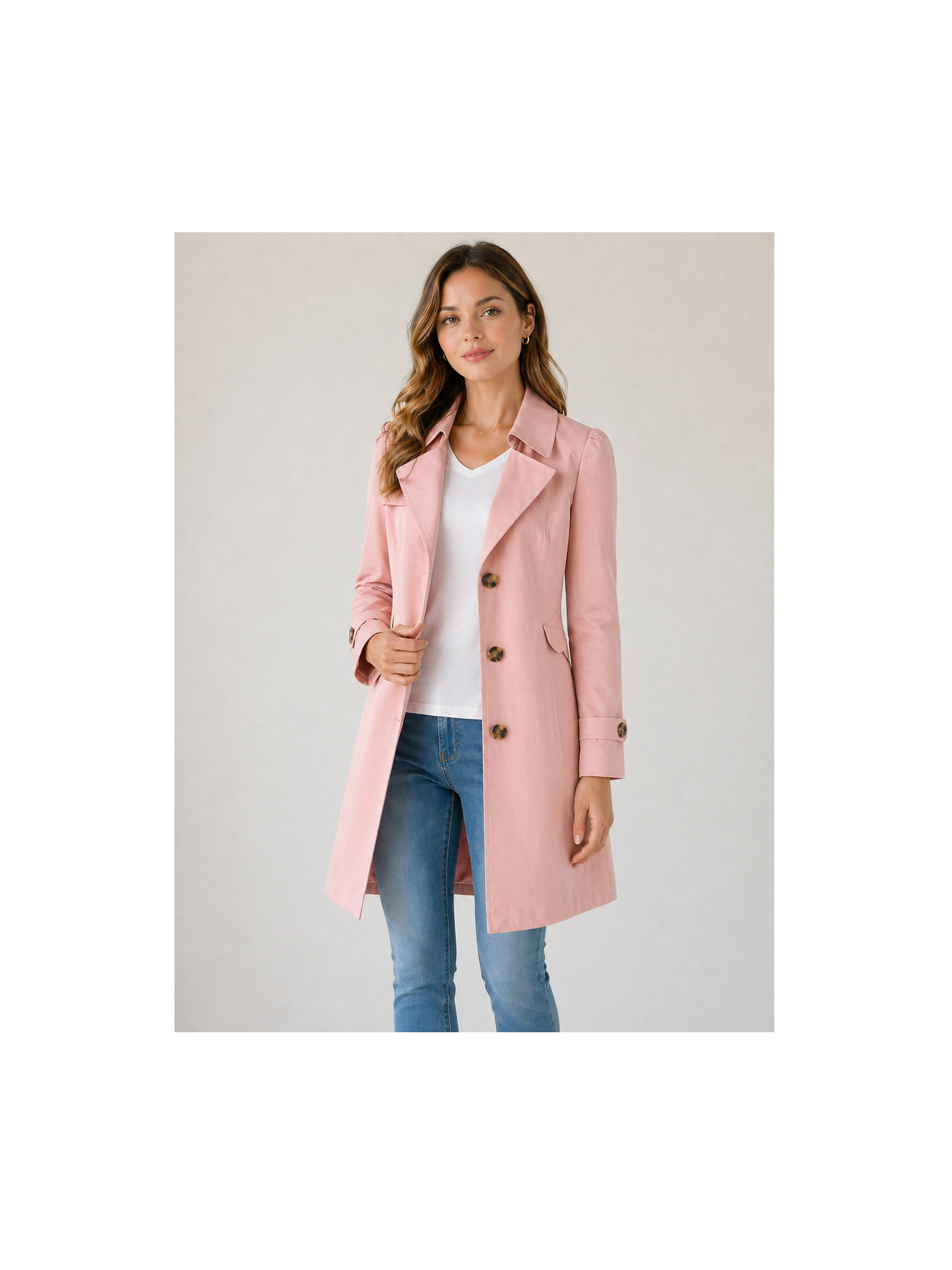 Women's Lightweight Cotton Blend Trench Coat | Elegant Short Buttoned Outerwear 2