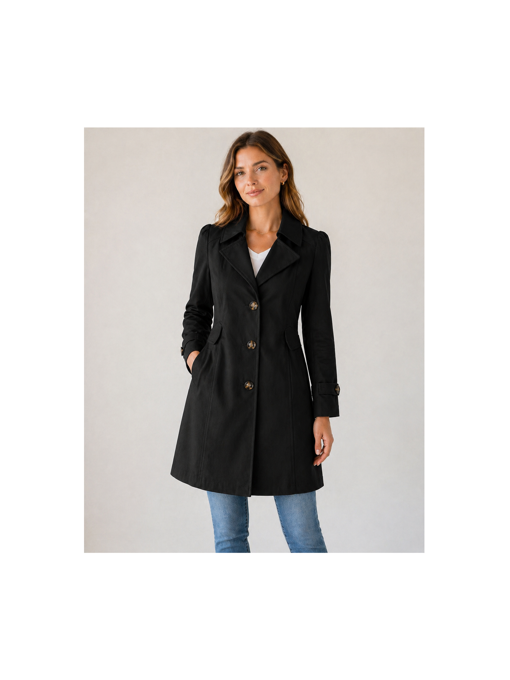 Women's Lightweight Cotton Blend Trench Coat | Elegant Short Buttoned Outerwear 3