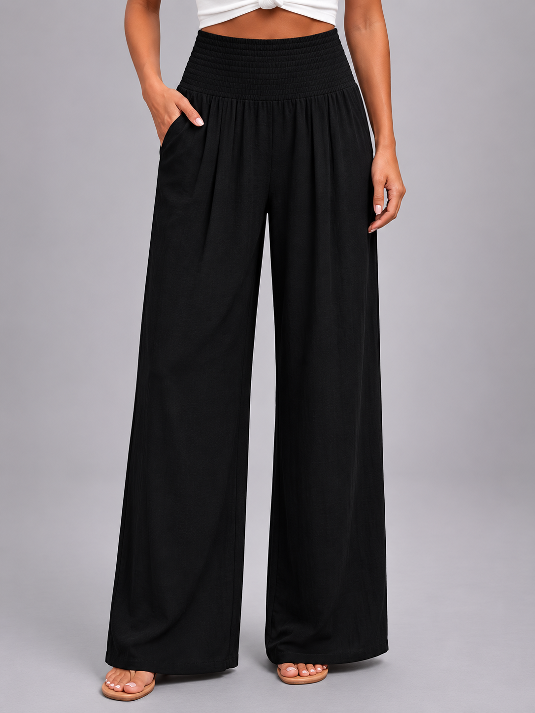Women's Lightweight Linen Blend Trousers | Elegant High-Waist Wide Leg Summer Pants 3
