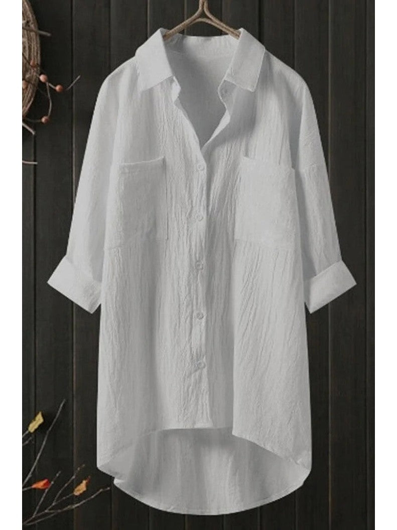 Women's Lightweight Linen Shirt | Relaxed Fit Long Sleeve Blouse for Summer 0