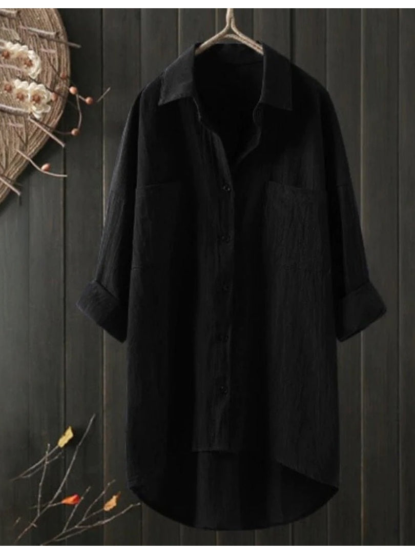 Women's Lightweight Linen Shirt | Relaxed Fit Long Sleeve Blouse for Summer 1