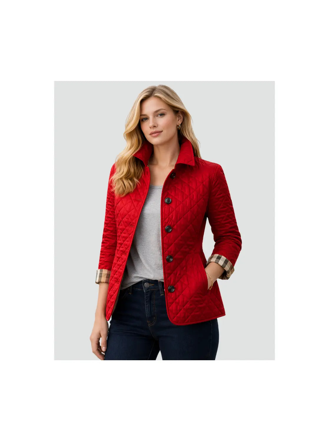 Women's Lightweight Quilted Mid-Season Coat | Elegant Button Closure Jacket with Collar 5