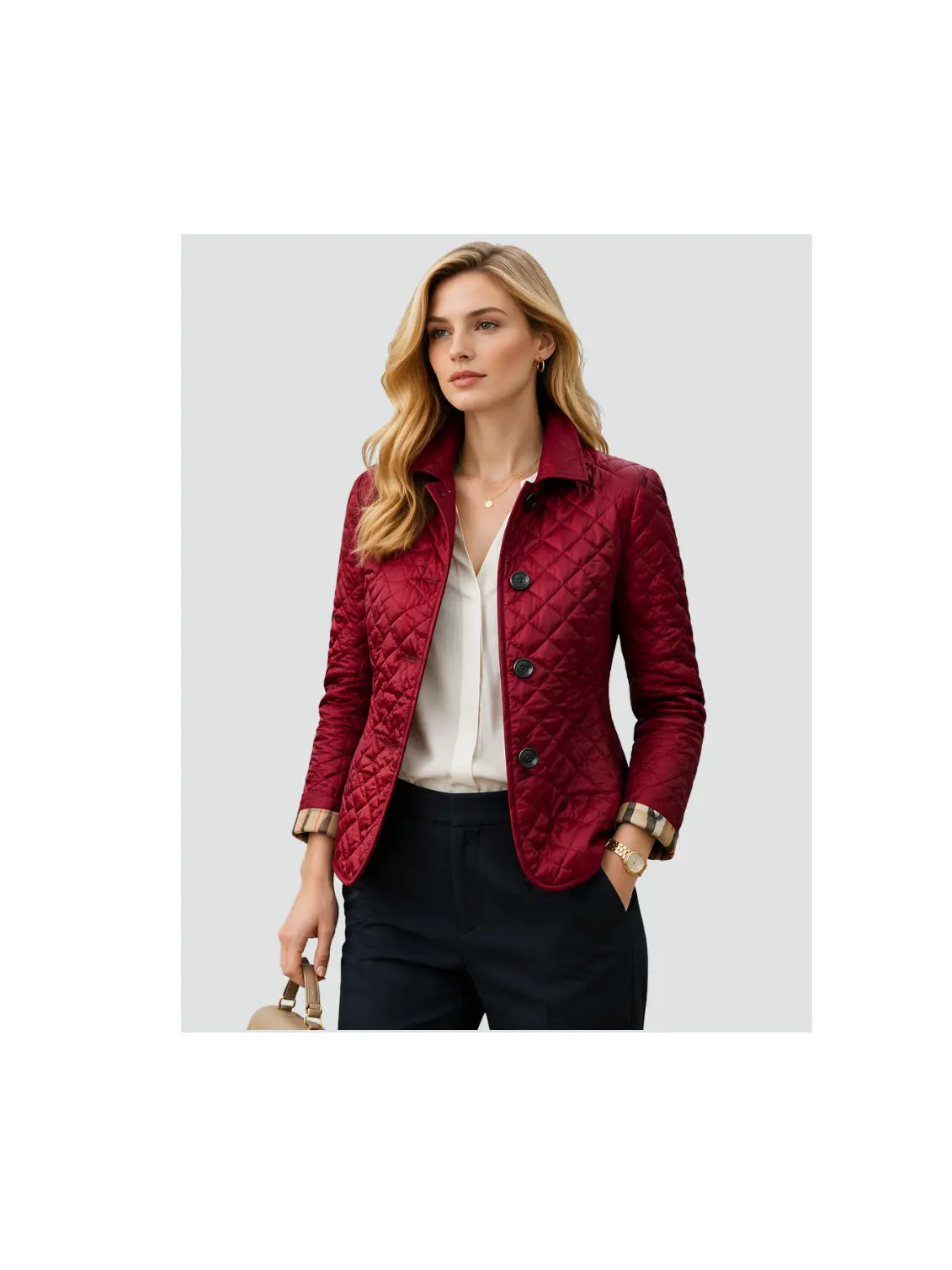 Women's Lightweight Quilted Mid-Season Coat | Elegant Button Closure Jacket with Collar 7