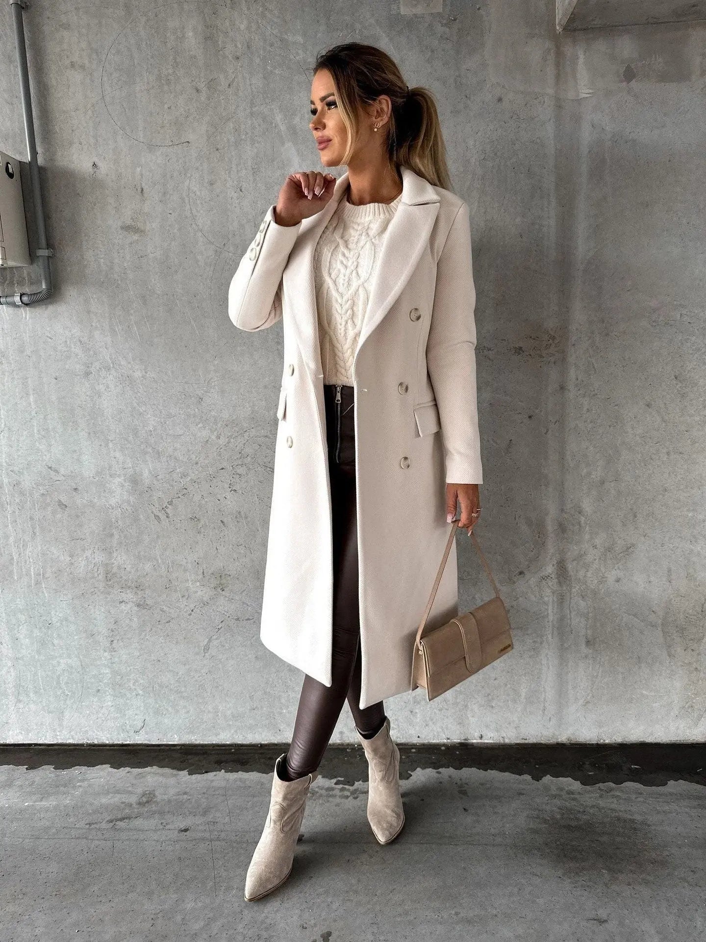 Women's Polyester Double-Breasted Jacket | Stylish Warm Winter Coat 0