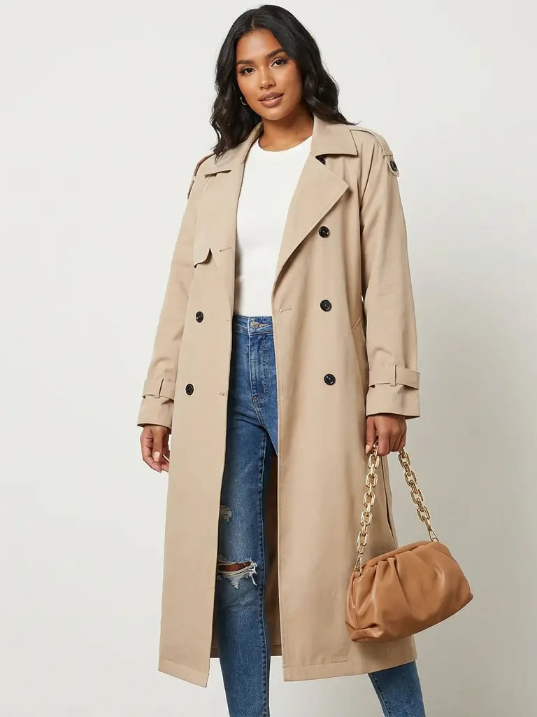 Women's Structured Fabric Trench Coat | Elegant Long Fit Classic Outerwear 0