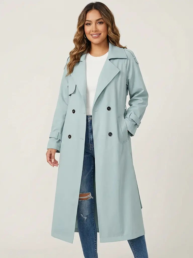 Women's Structured Fabric Trench Coat | Elegant Long Fit Classic Outerwear 1