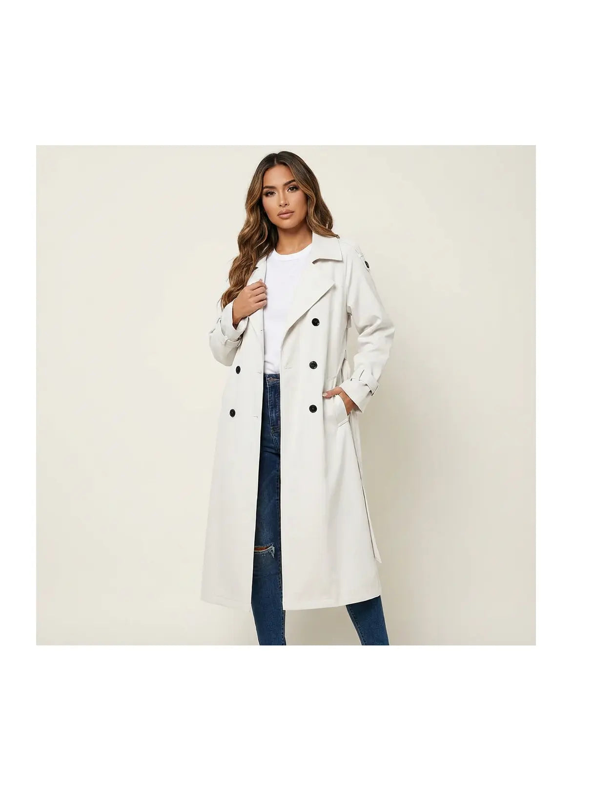 Women's Structured Fabric Trench Coat | Elegant Long Fit Classic Outerwear 4