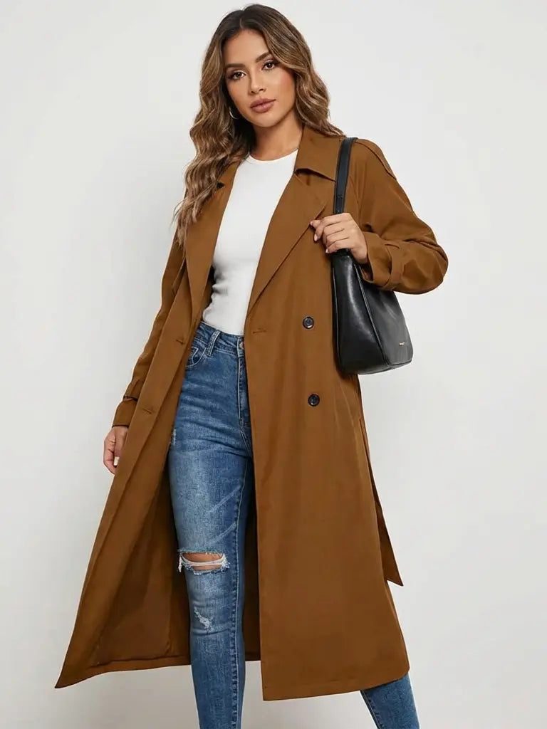 Women's Structured Fabric Trench Coat | Elegant Long Fit Classic Outerwear 5